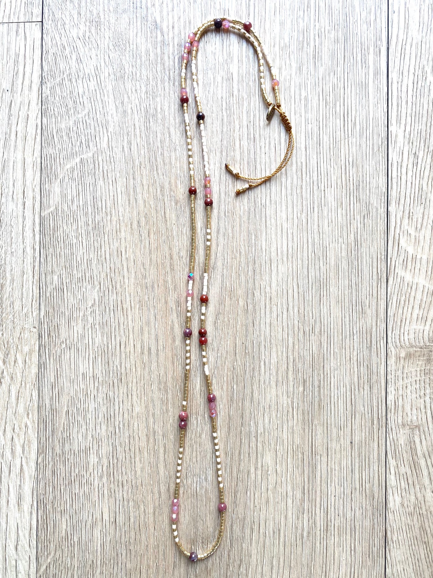 Collier / bracelet multi-rangs SUN rose-rouge perles de culture