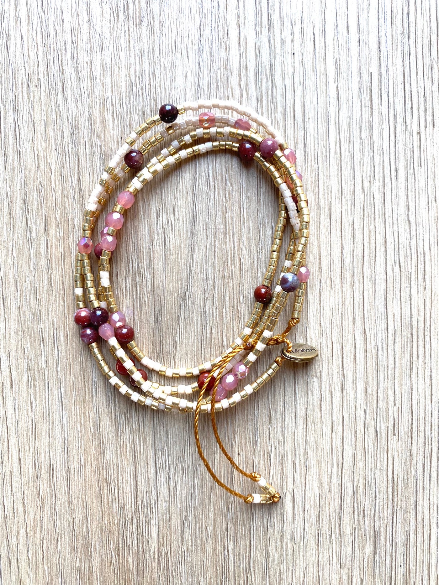 Collier / bracelet multi-rangs SUN rose-rouge perles de culture