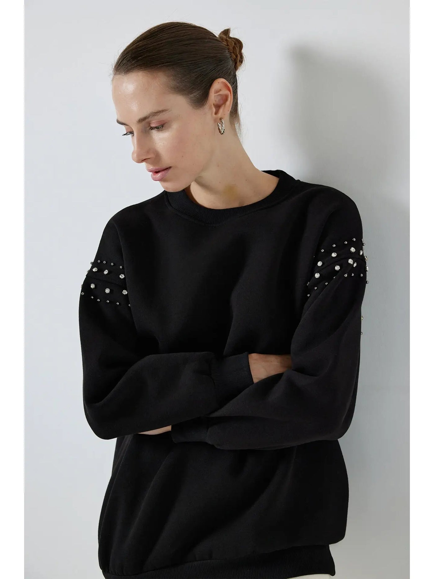 Sweat-shirt oversize avec pierres précieuses