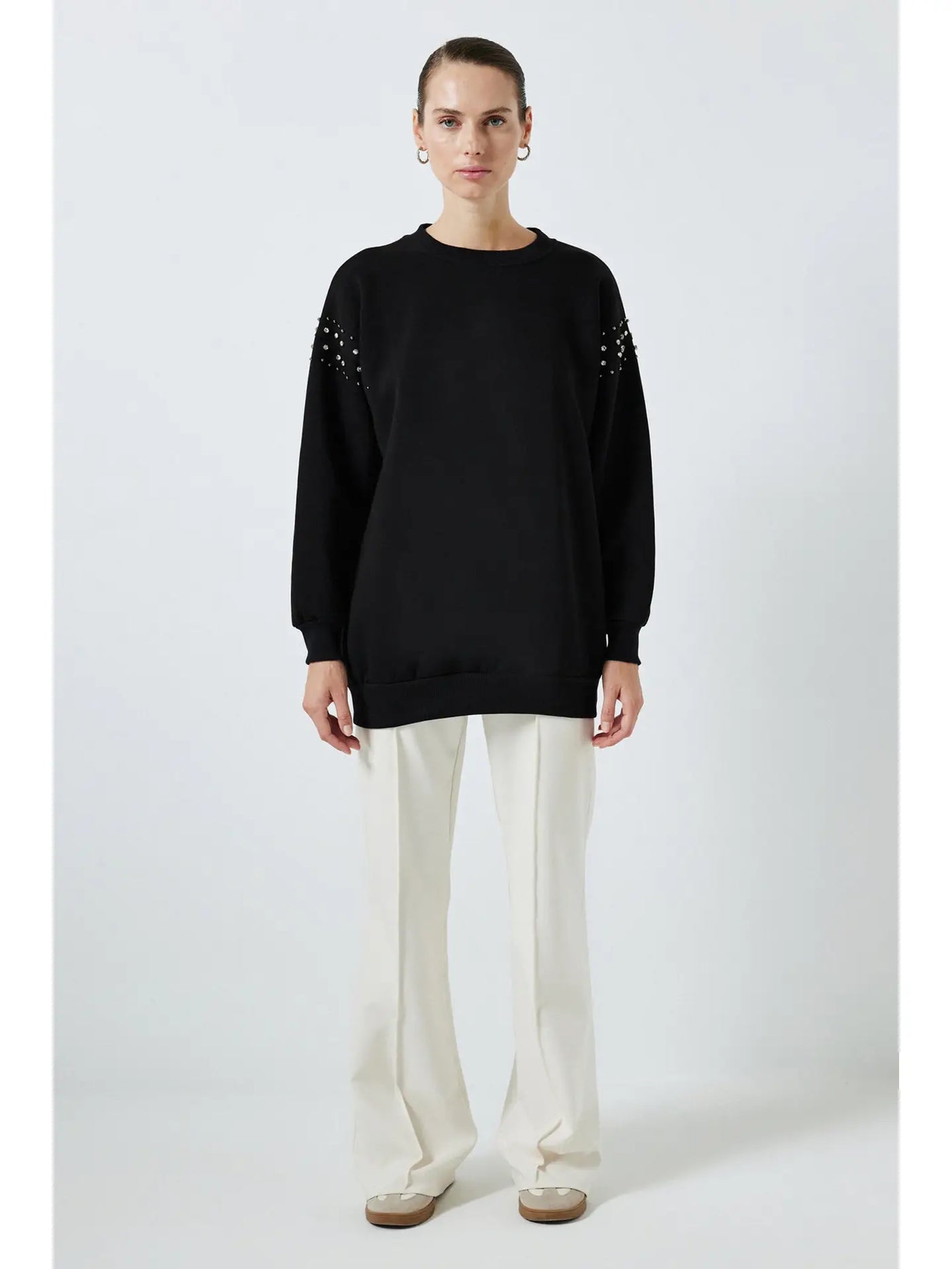 Sweat-shirt oversize avec pierres précieuses