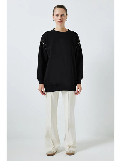 Sweat-shirt oversize avec pierres précieuses