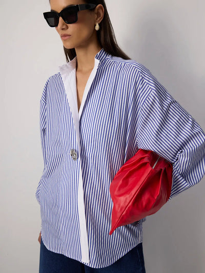 Chemise tunique asymétrique à rayures avec bouton doré