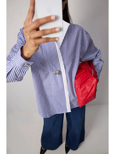 Chemise tunique asymétrique à rayures avec bouton doré