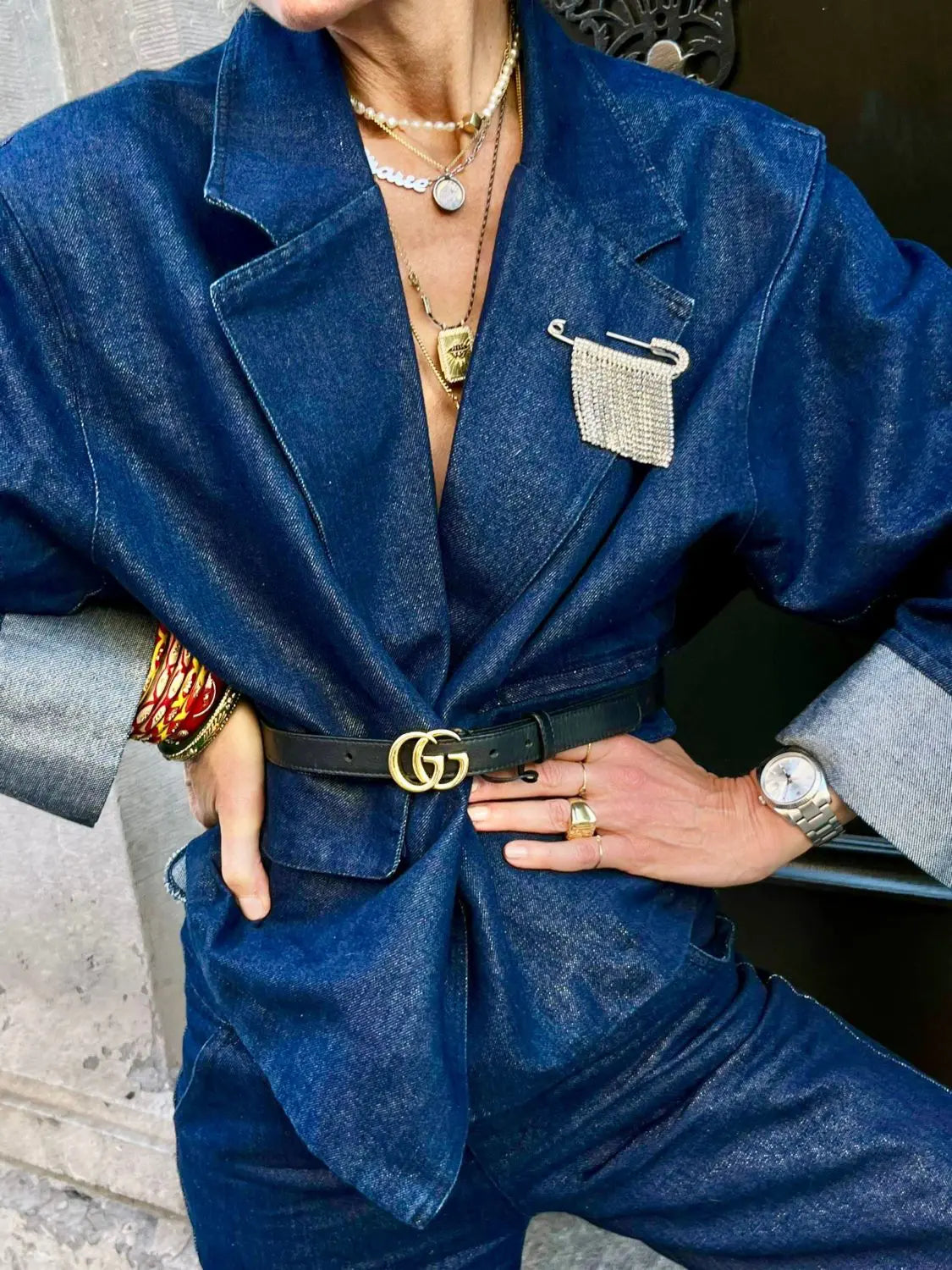 Veste jeans silver à effet métallisé
