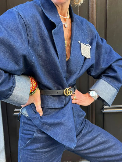 Veste jeans silver à effet métallisé