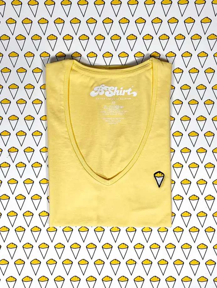 T-shirt jaune clair col V à logo Frites