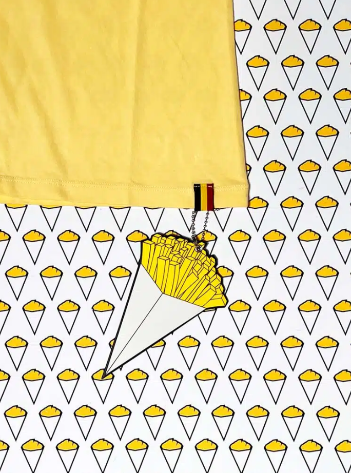 T-shirt jaune clair col V à logo Frites